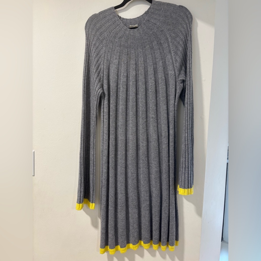 Anthropologie Gray Ribbed Knit Dress with Yellow Accents